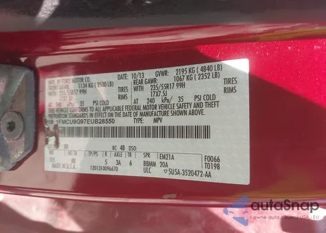 2014 Ford Escape Se from USA, damaged, VIN 1FMCU9G97EUB28550